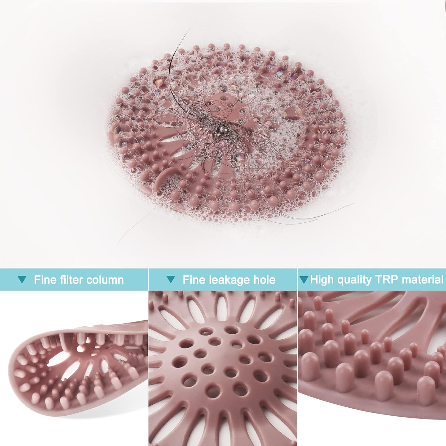 Sink Drain Strainer, Shower Drain Hair Catcher, TPR Drain Hair Catcher, Flat Drain Cover Anti-Clog Hair Trap for Tub Sink Laundry