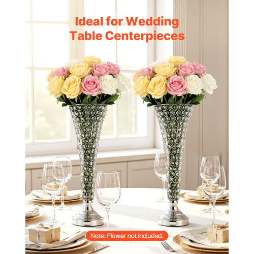 4 Pack 20 Inch Crystal Wedding Vases, Silver Metal Trumpet Flower Stand for Wedding Centerpieces, Party Decor