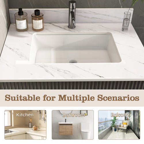 31 Inch Bathroom Vanity Top with Undermount Rectangle Sink, White Marble Engineered Stone Countertop with 4 Inch Backsplash