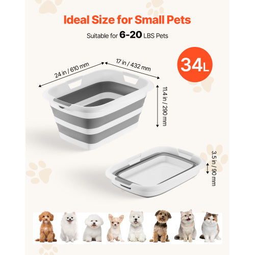 Foldable Dog Bath Tub, Portable Pet Grooming Shower Station for Small Dogs Cats, 34L Gray White