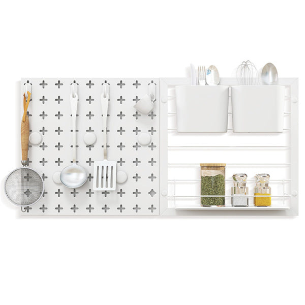 AEELLEEA Wall-Mounted Pegboard Organizer with Storage Bins, Hooks, Magnets and Shelf, Metal Wall Storage for Kitchen or Office