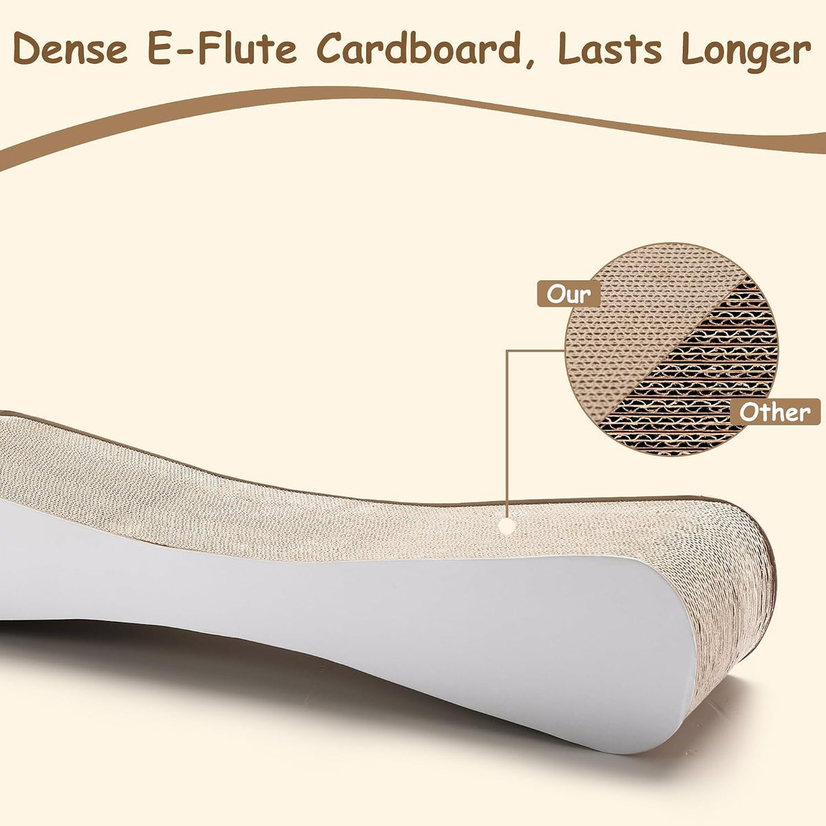 Cat Scratcher, 25.6" Large Corrugated Cardboard Scratch Pad, Double-Sided Reversible Cat Lounge Bed with White Coated Surface