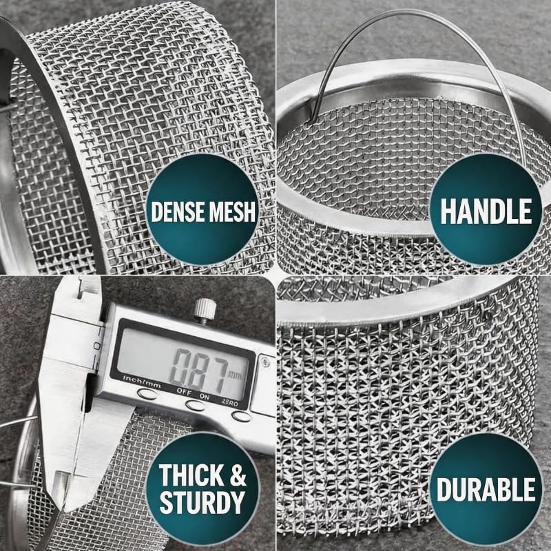 Sink Internal Snag Trap, 3-Inch Stainless Steel Strainer, Anti-Clog Kitchen Sink Drain Filter Mesh, Food & Hair Catcher, Waste Debris Drainage Stopper