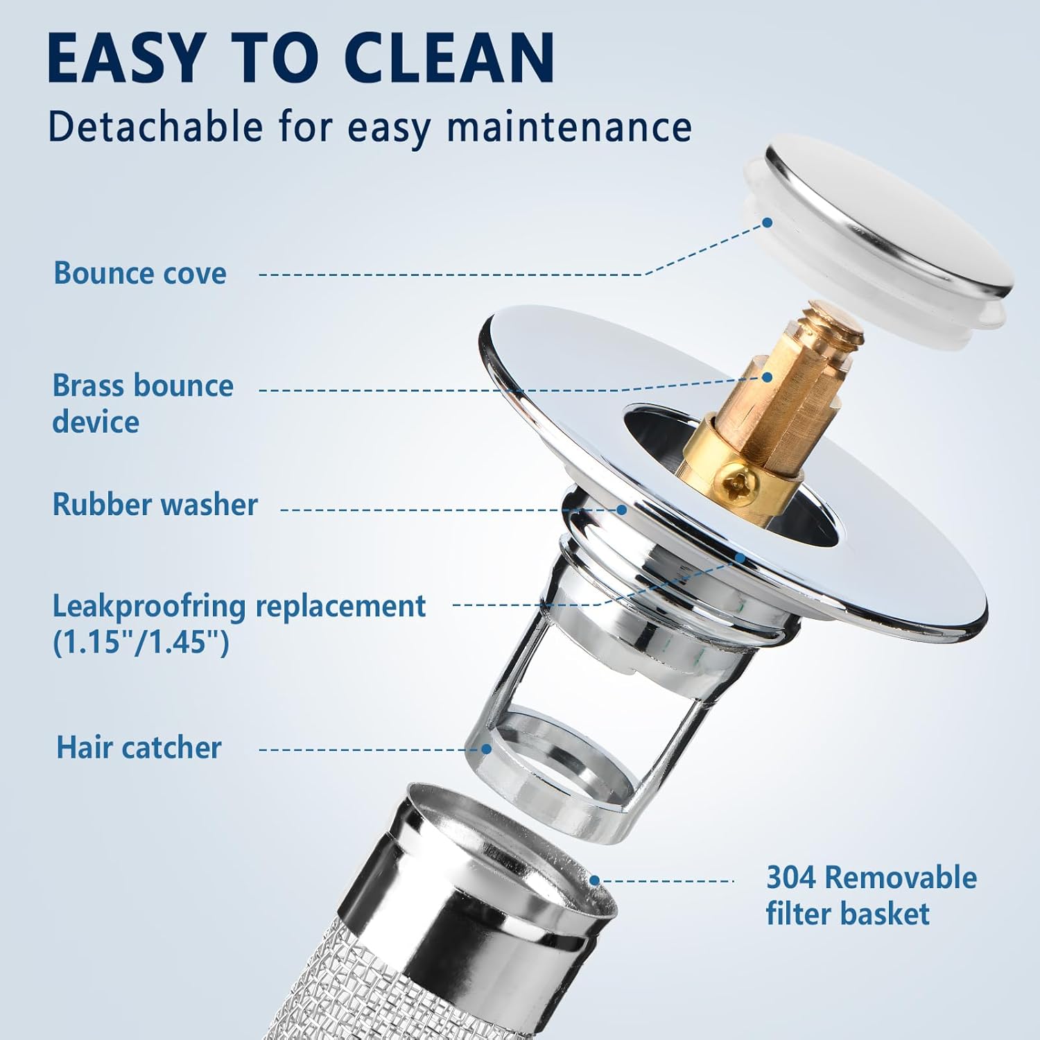 Bathroom Sink Drain Stopper with Filter, Bathroom Sink Drain Cover, Sink Strainer, Pop Up Sink Topper, Universal Fit for US Bathroom Sinks