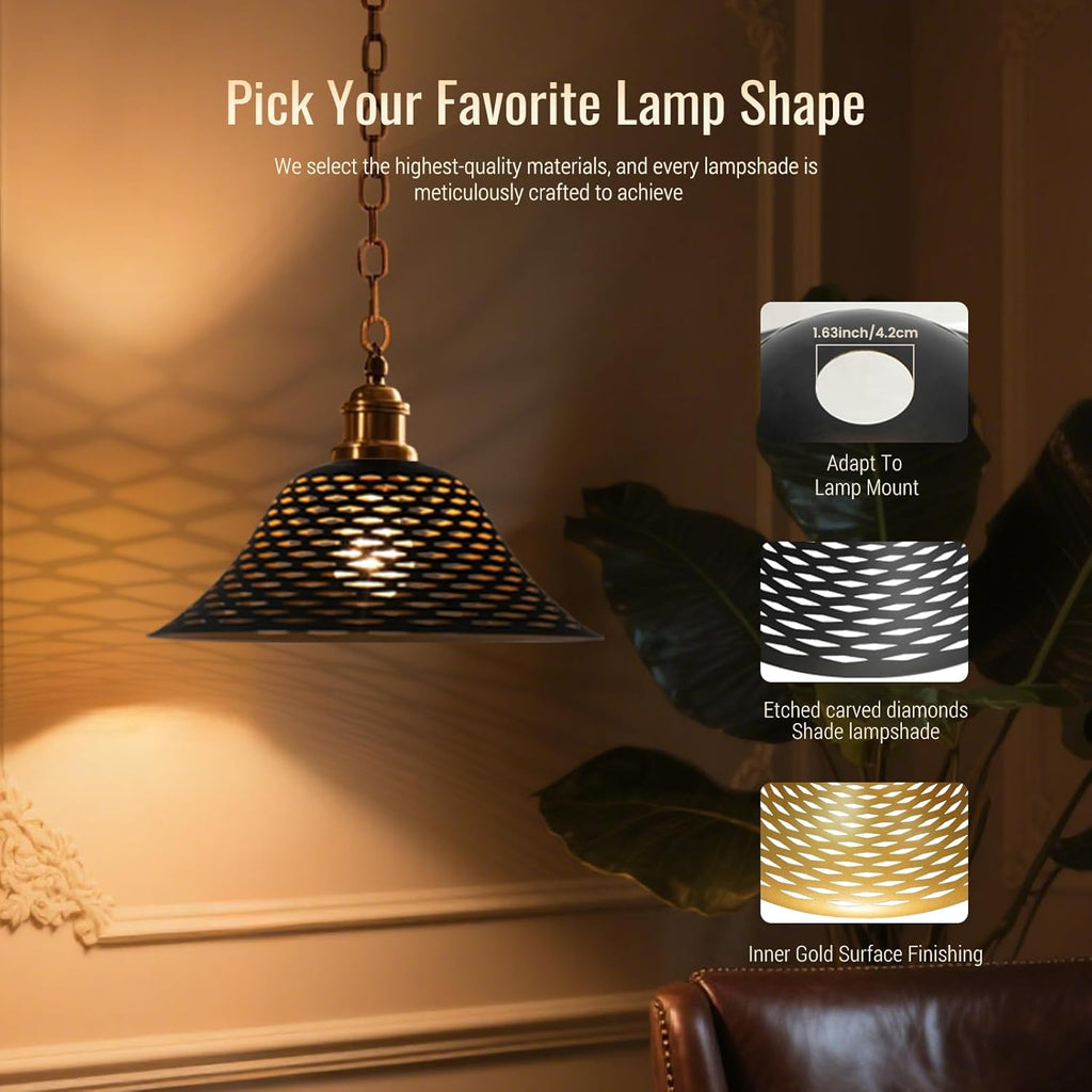 Metal Laser Rhombus Lampshade – Black & Metallic, 12.2” Wide x 4.72” High – Fits Floor & Torchiere Lamps (E26 Socket)