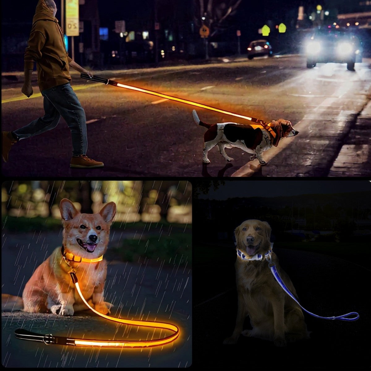 Reflective Dog Collar and Leash Set, Waterproof Adjustable Dog Leash with Metal Swivel Clip, Soft Handle Pet Leash Collar for Medium Large Dogs