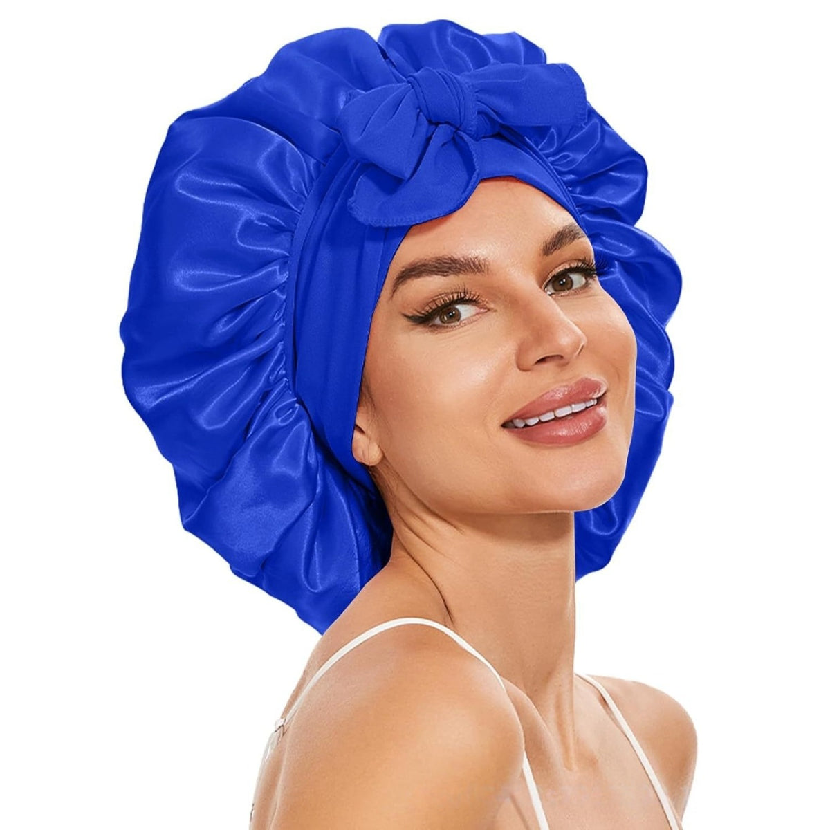 Decorative Satin Bonnet with Bow, Large Reusable Silky Decorative Hair Cap, Adjustable Bowknot Satin Textile Decor Hat for Home Decor & Daily Use