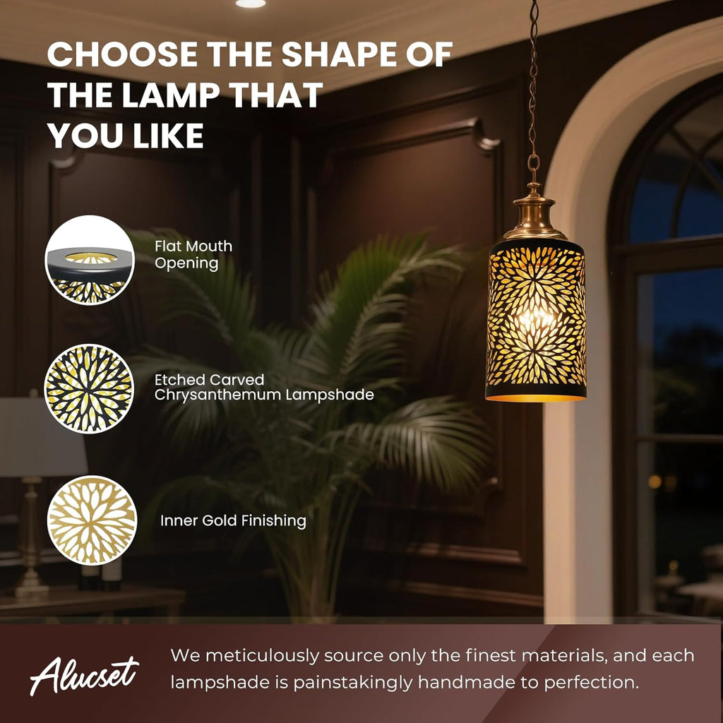 Set of 2 Mini Chrysanthemum Metal Pendant Lamp Shades, 3.5x3.5x5.5 Inches, 1-5/8" Fitter Opening, Replacement Straight Cylinder Lampshades