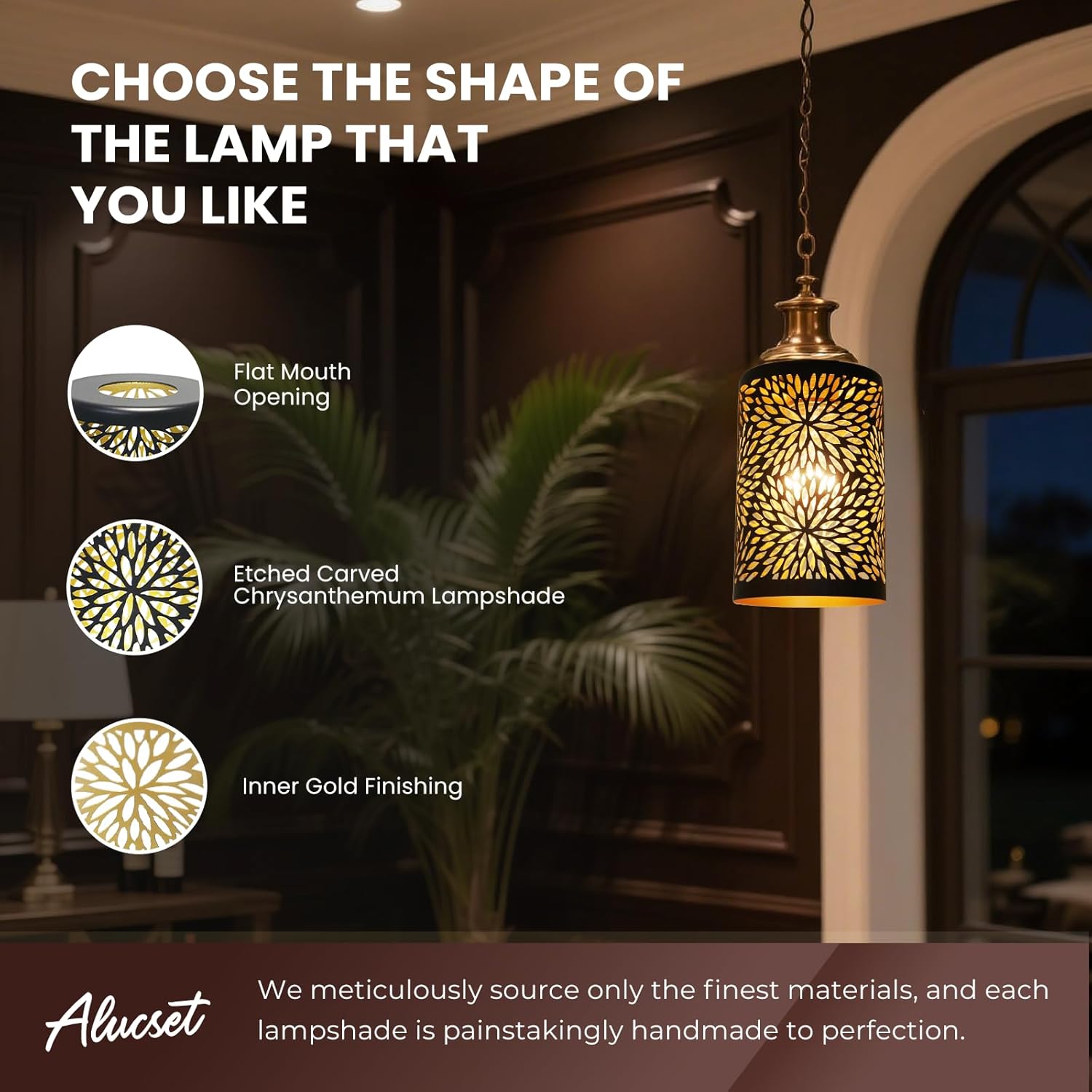 Set of 2 Mini Chrysanthemum Metal Pendant Lamp Shades, 3.5x3.5x5.5 Inches, 1-5/8" Fitter Opening, Replacement Straight Cylinder Lampshades