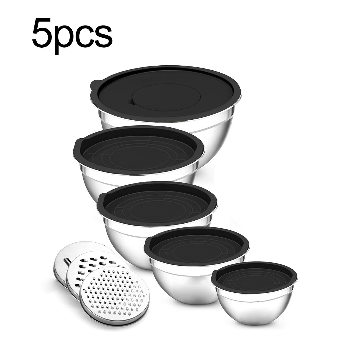 5-Piece Stainless Steel Mixing Bowls with Lids, Nesting Salad and Food Prep Bowls for Kitchen, Cooking, Baking and Food Storage