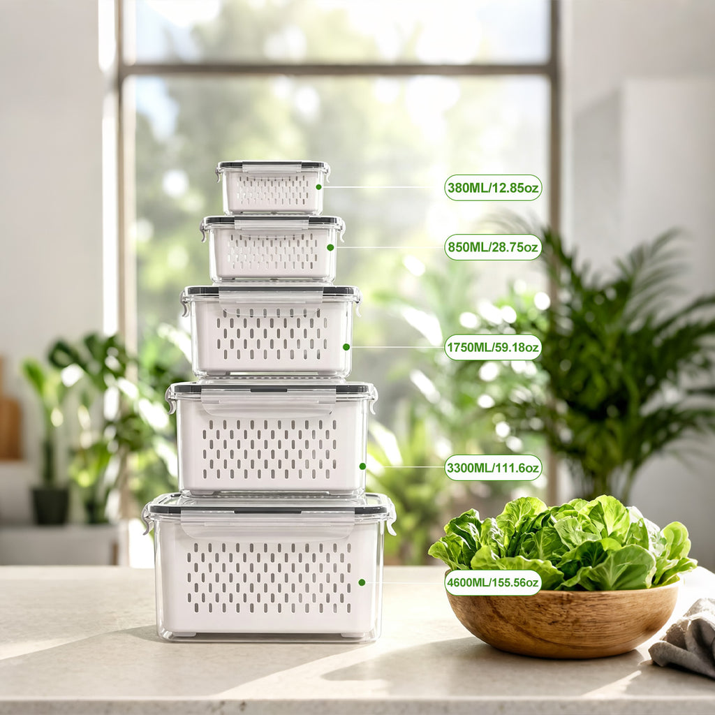 5 Pack Fruit Storage Containers for Fridge with Removable Colanders, Reusable Produce Organizer Bins for Berries, Vegetables and Refrigerator