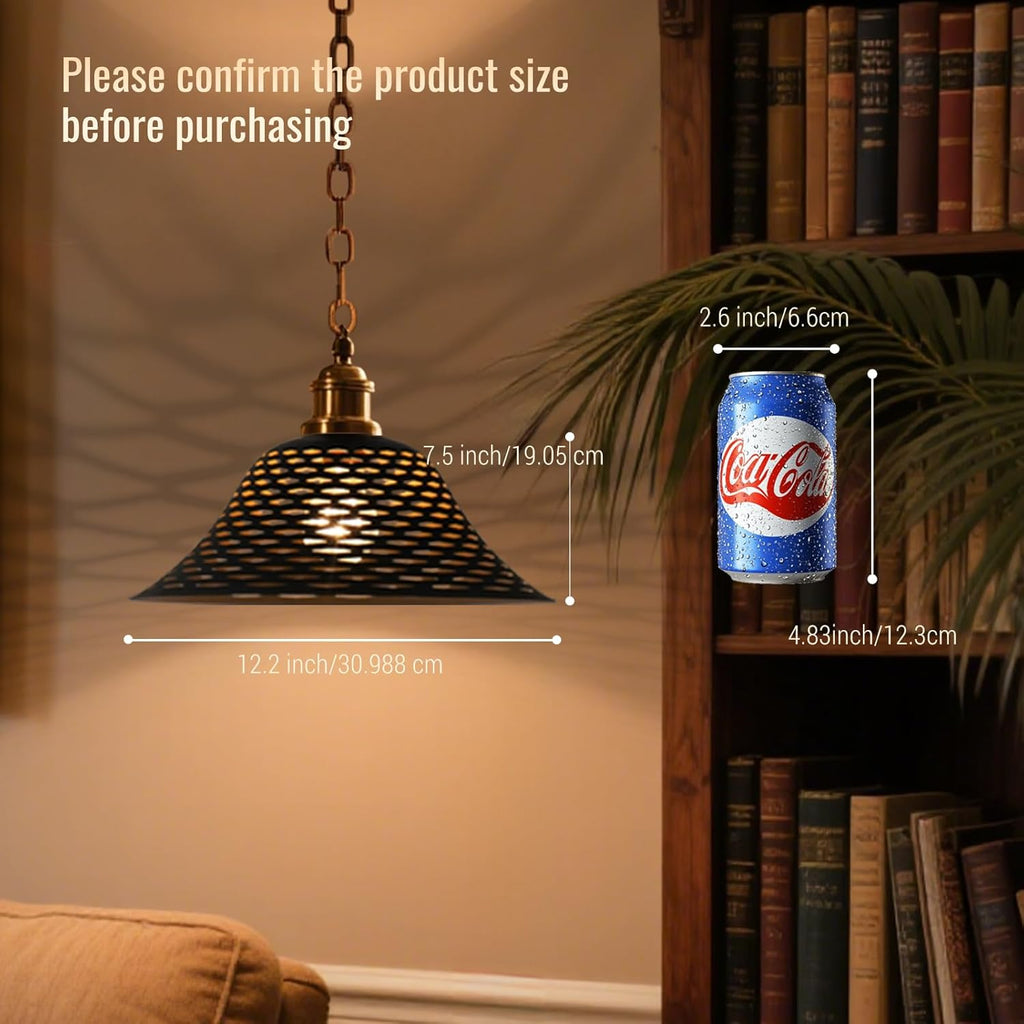 Metal Laser Rhombus Lampshade – Black & Metallic, 12.2” Wide x 4.72” High – Fits Floor & Torchiere Lamps (E26 Socket)