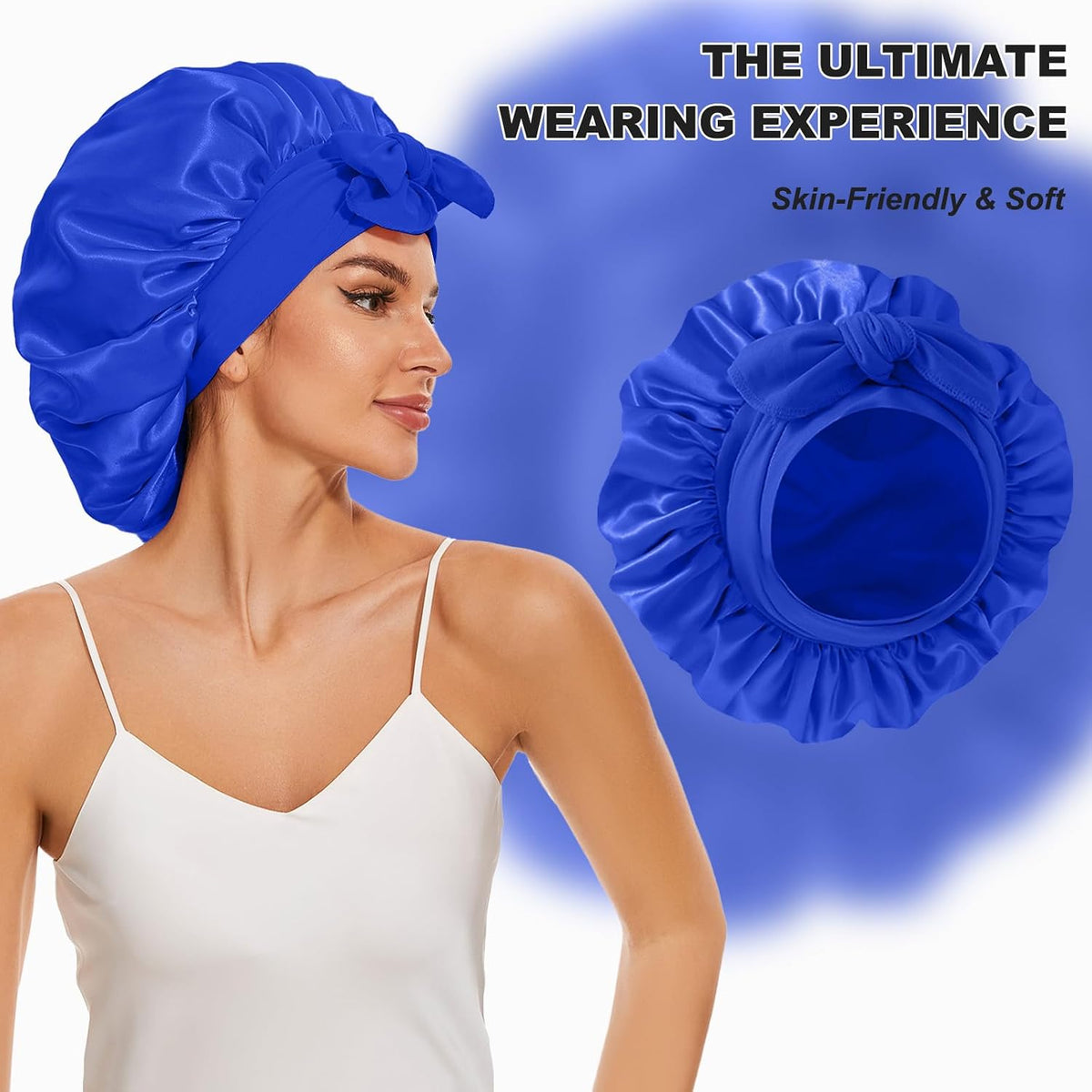 Decorative Satin Bonnet with Bow, Large Reusable Silky Decorative Hair Cap, Adjustable Bowknot Satin Textile Decor Hat for Home Decor & Daily Use