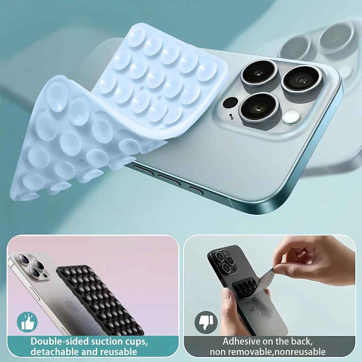 AEELLEEA Double Sided Silicone Suction Cup Phone Holder, Hands-Free Vacuum Suction Phone Mount for Selfie, Video Recording on Smooth Surfaces