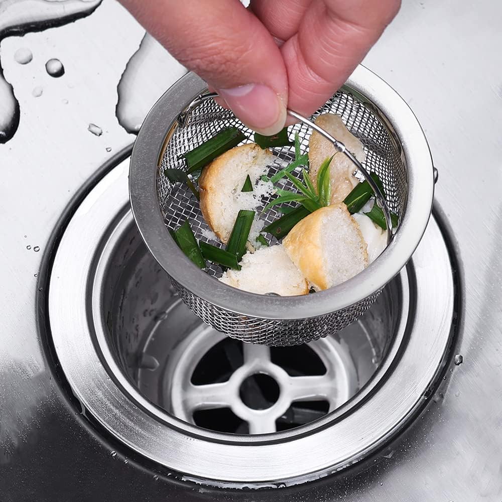 Sink Internal Snag Trap, 3-Inch Stainless Steel Strainer, Anti-Clog Kitchen Sink Drain Filter Mesh, Food & Hair Catcher, Waste Debris Drainage Stopper