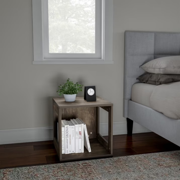 AEELLEEA 15.75" Modular Cube Storage Organizer, Wood Grain Side Table and Record Storage Shelf, Brown