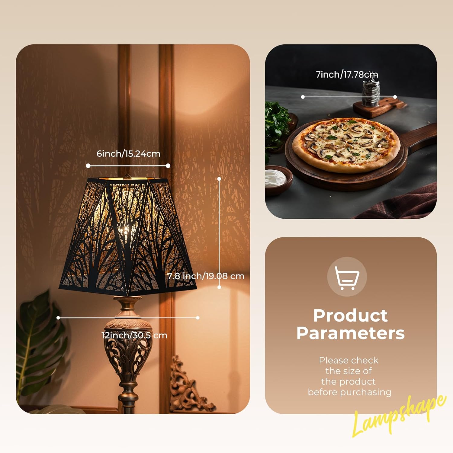 ALUCSET Hexagon Forest Pattern Metal Lamp Shade for Table Lamps Floor Lamps Vintage Black Gold Small Size 6x12x7.8 Inch