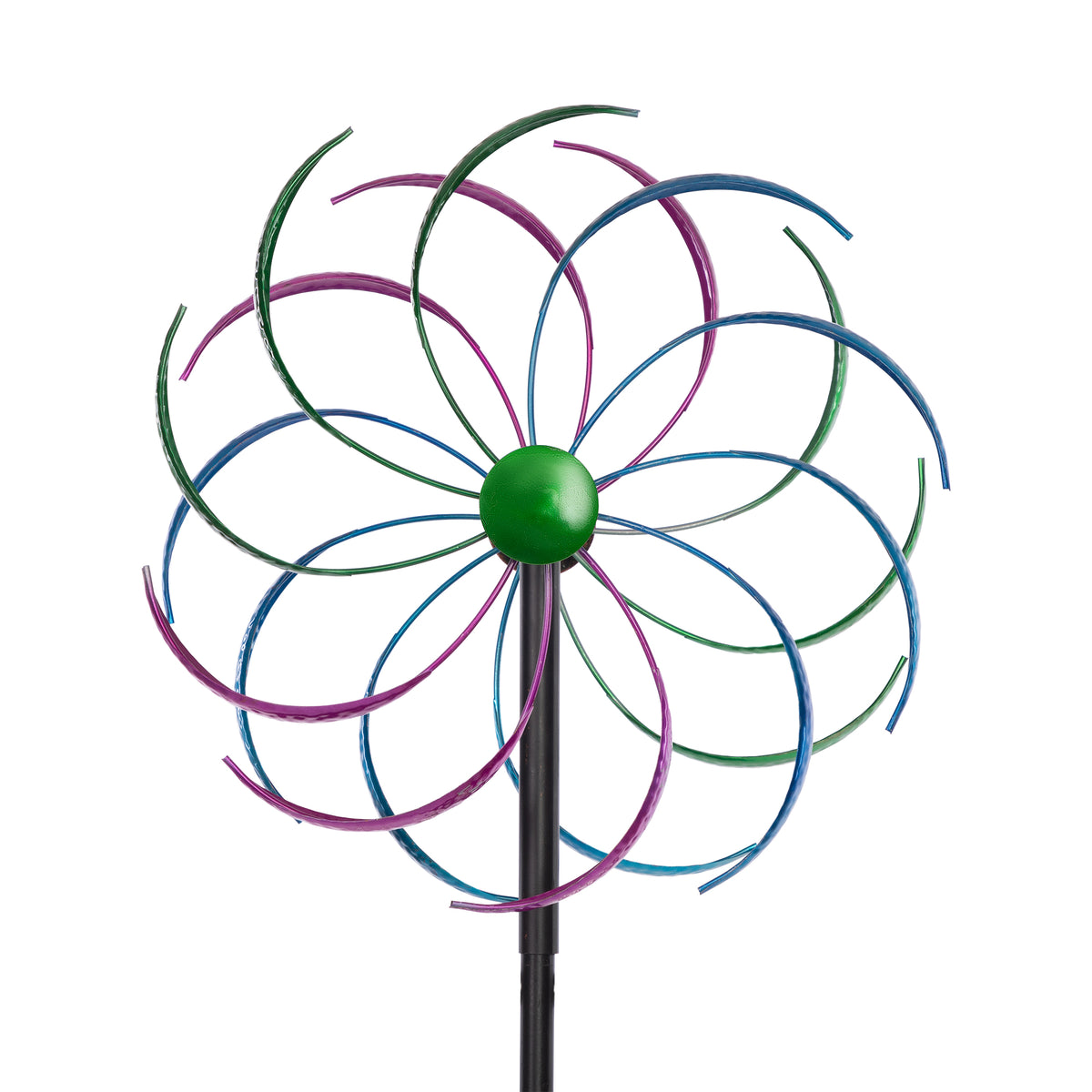 Double Wheel Rainbow Windmill Green Purple Blue, Outdoor Garden Yard Decor Pinwheel Kids Toy with Ground Stake