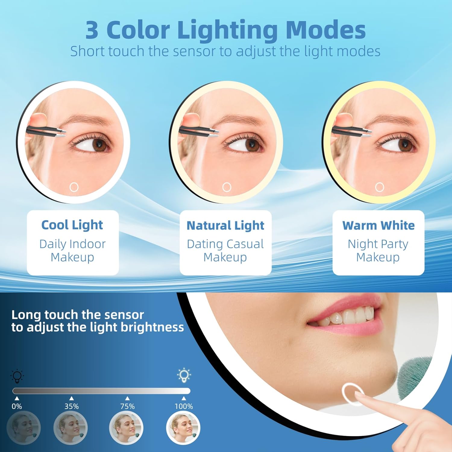 30X LED Makeup Mirror 6" Travel Mirror with Suction Cups + Tweezers & Scissors