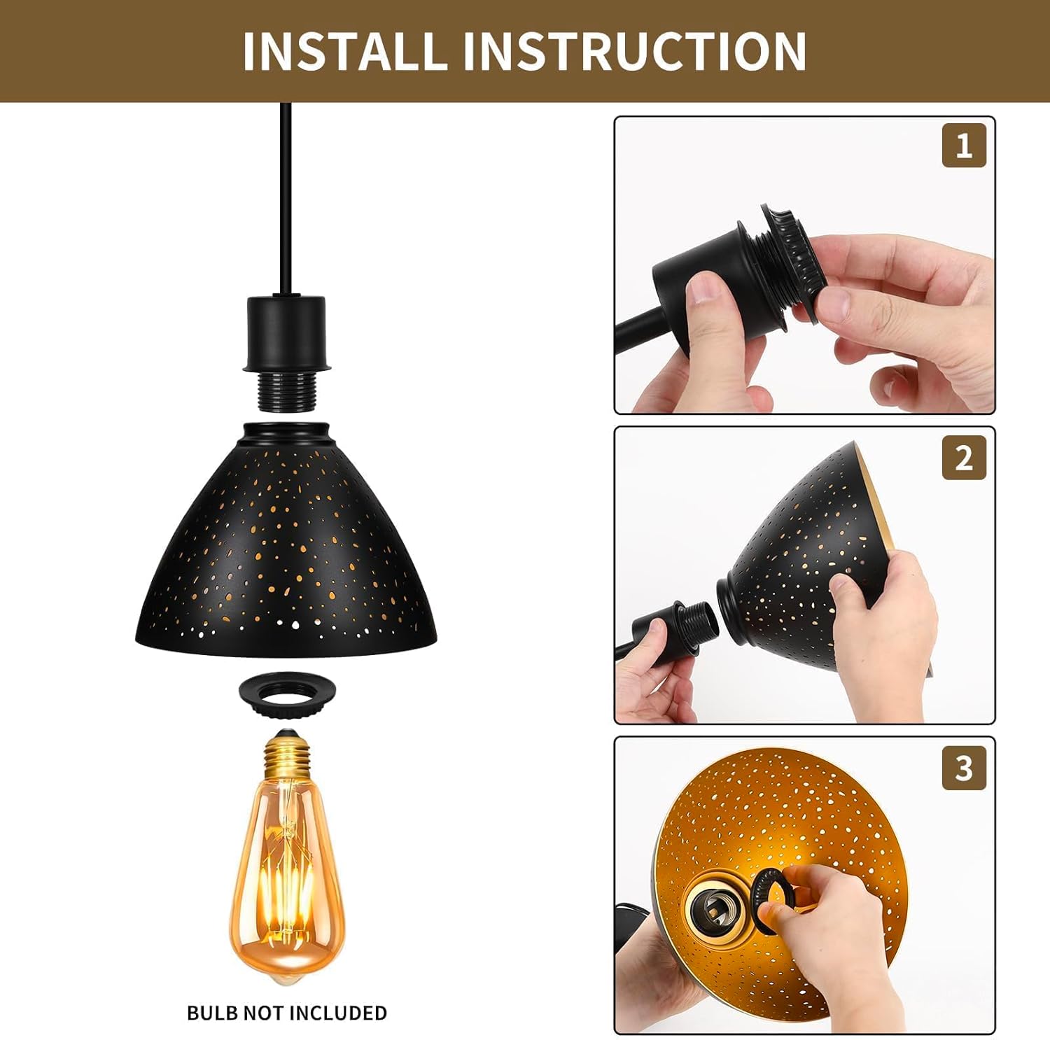 Torchiere Lamp Shade | Etched Stars Design with Screw-On Fitter