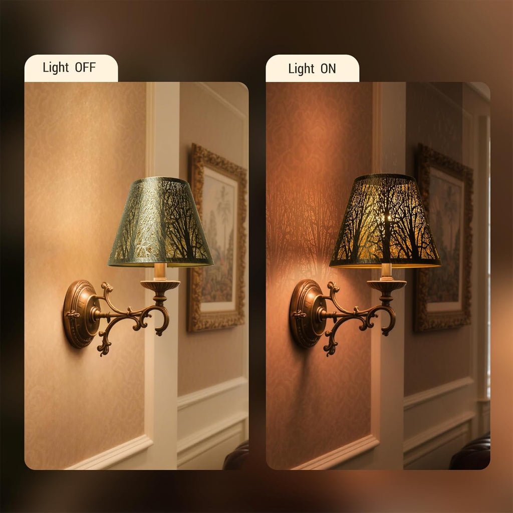 ALUCSET Small Modern Boho Scalloped Metal Lamp Shade Bronze Gold Forest Etched Pattern 5x9x7 Inches Spider Fitter for Table and Floor Lamps
