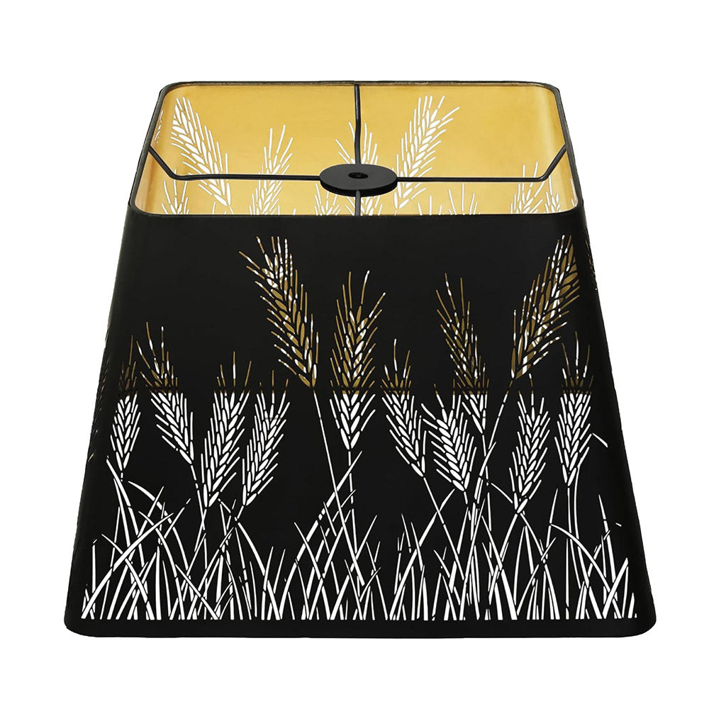 ALUCSET 9x12 Inch Modern Square Metal Lamp Shade - Black & Gold Wheatear Pattern for Table & Floor Lamps with Spider Fitter