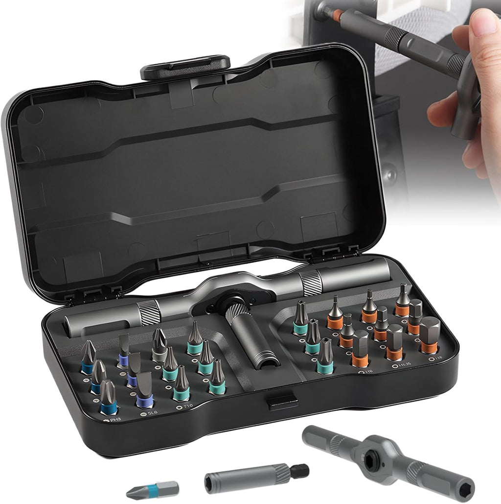 24 in 1 Screwdriver Set, Seese 24 in 1 Multitool, Magnetic DIY Screwdriver Toolbox, Multi Bit Ratchet Screwdriver for Home Repair & Car Leather Repair Kit