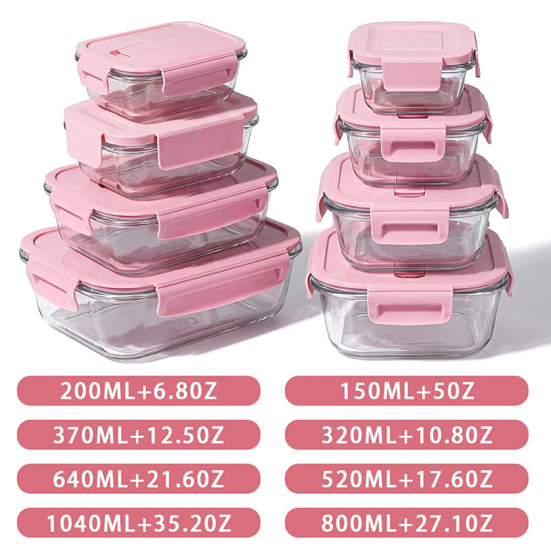 8 Pack Glass Food Storage Containers with Lids