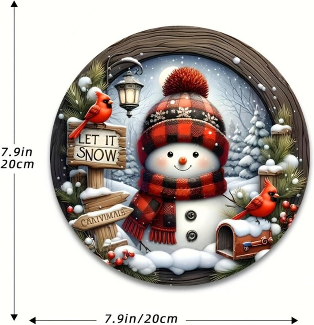 Christmas Snowman Wreath for Front Door, Let It Snow Winter Holiday Decor with Cardinals, Pine Cones, Berries & Warm Festive Charm for Home, Porch