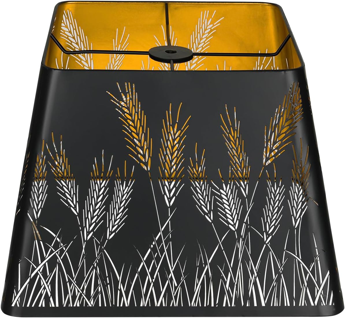 ALUCSET 9x12 Inch Modern Square Metal Lamp Shade - Black & Gold Wheatear Pattern for Table & Floor Lamps with Spider Fitter