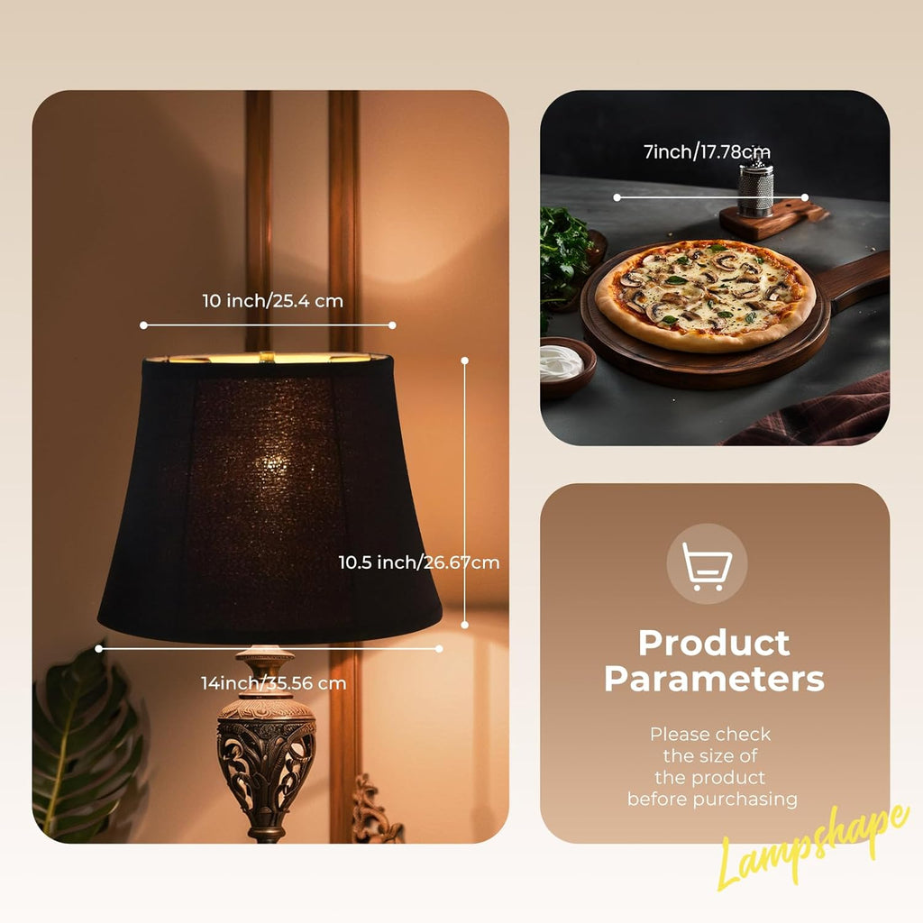 ALUCSET Set of 2 Bohemian Style Linen Lamp Shades, Metal Frame, 10x14x10.5 Inches