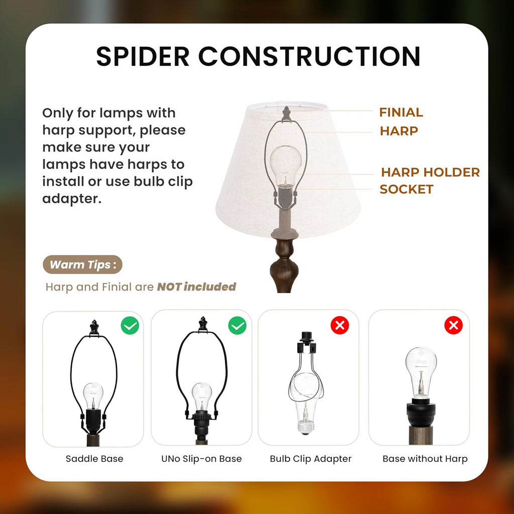 ALUCSET Set of 2 Natural Linen Bell Lamp Shades – 7" Top, 11" Bottom, 8" High, Spider Fitter (Light Brown)