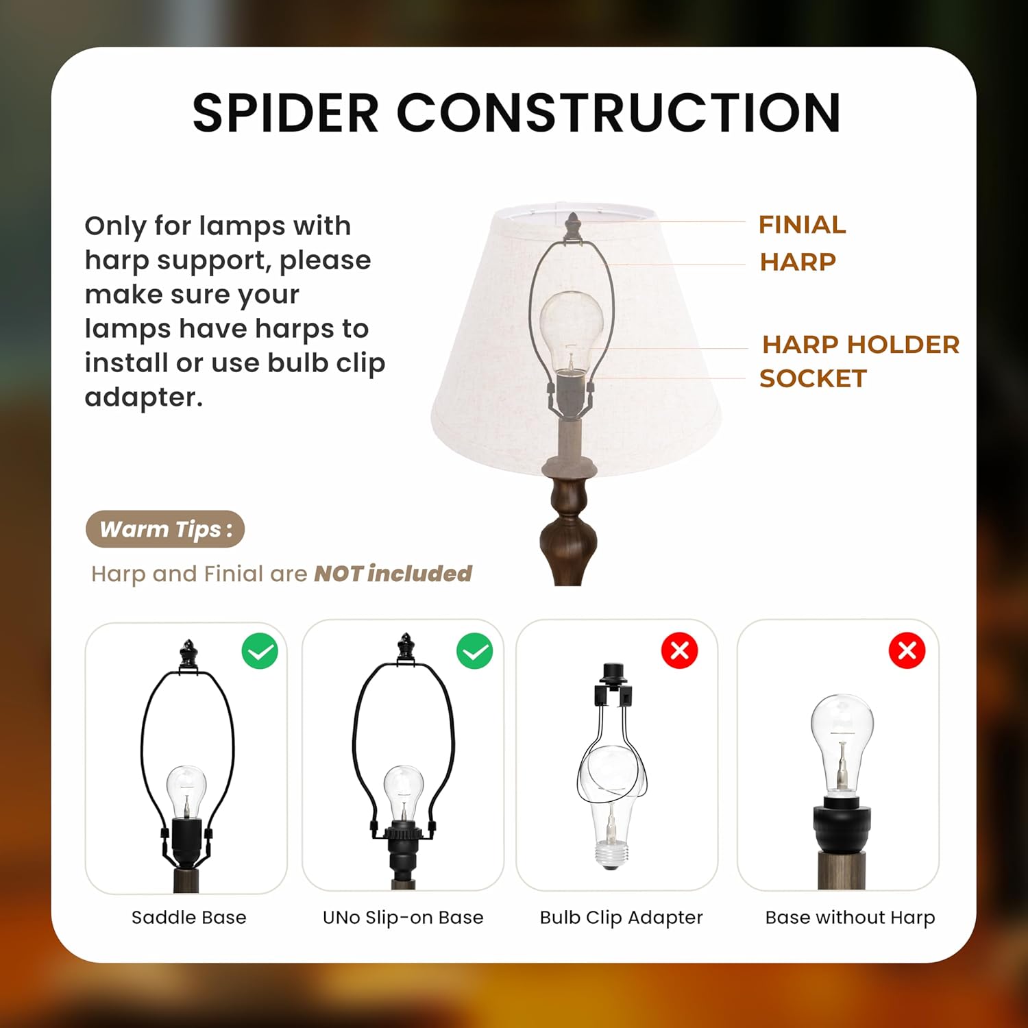 ALUCSET Set of 2 Natural Linen Bell Lamp Shades – 7" Top, 11" Bottom, 8" High, Spider Fitter (Light Brown)