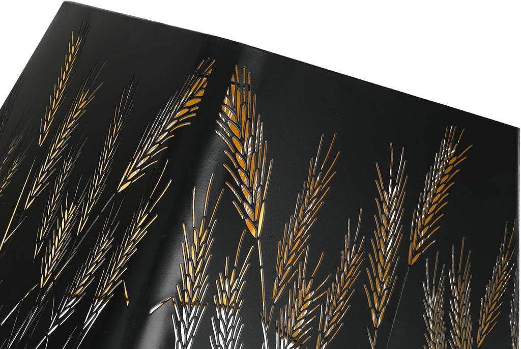 ALUCSET 9x12 Inch Modern Square Metal Lamp Shade - Black & Gold Wheatear Pattern for Table & Floor Lamps with Spider Fitter