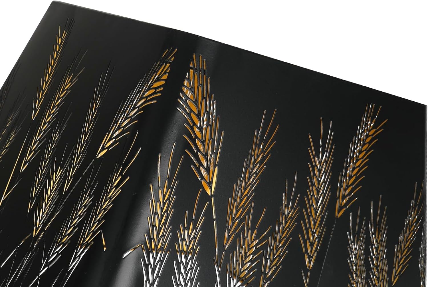 ALUCSET 9x12 Inch Modern Square Metal Lamp Shade - Black & Gold Wheatear Pattern for Table & Floor Lamps with Spider Fitter