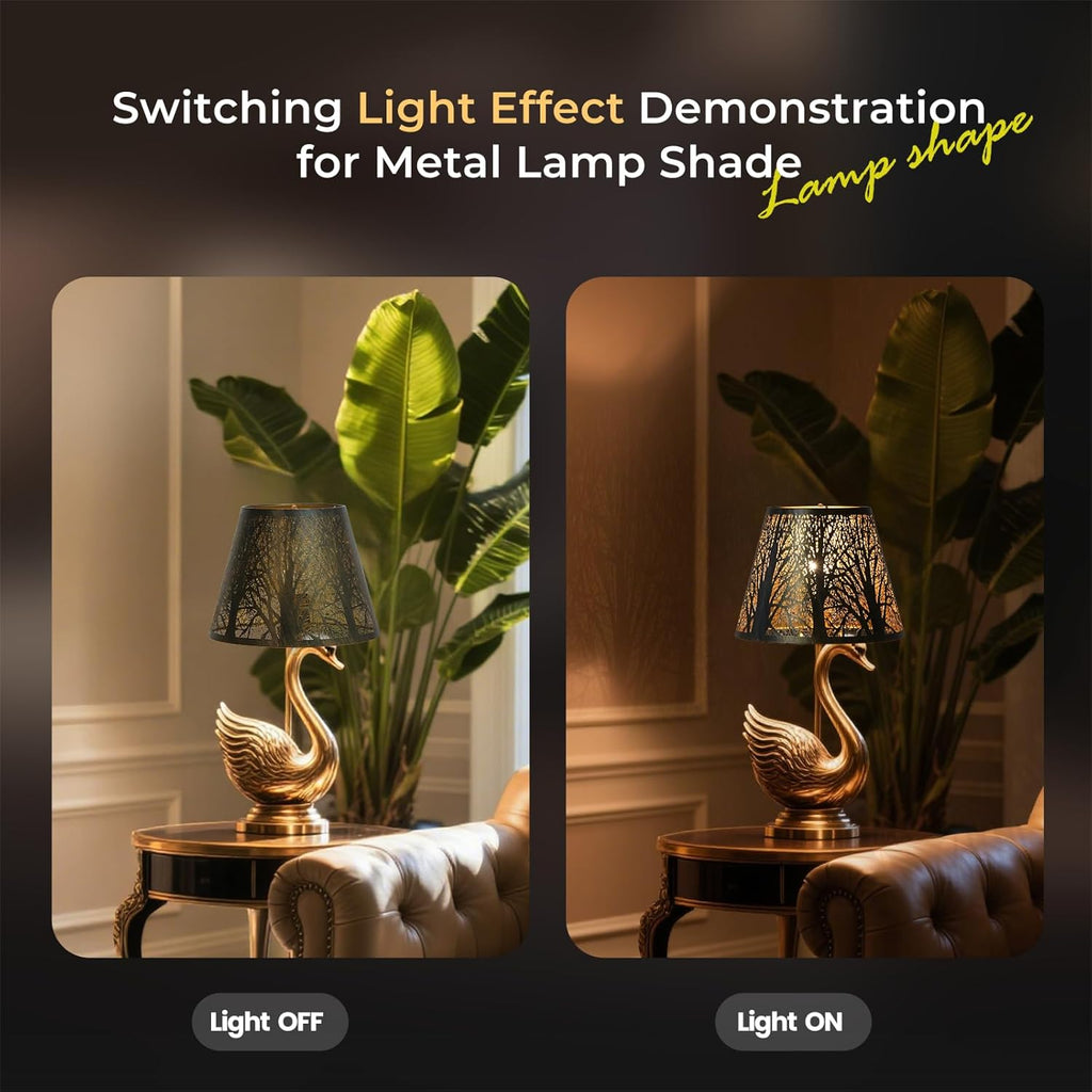 ALUCSET Forest Etched Metal Lamp Shade, 6" Top 10" Bottom 7.5" Spider Fitter Lampshade, Black Outside Gold Inside for Table Lamp Floor Lamp