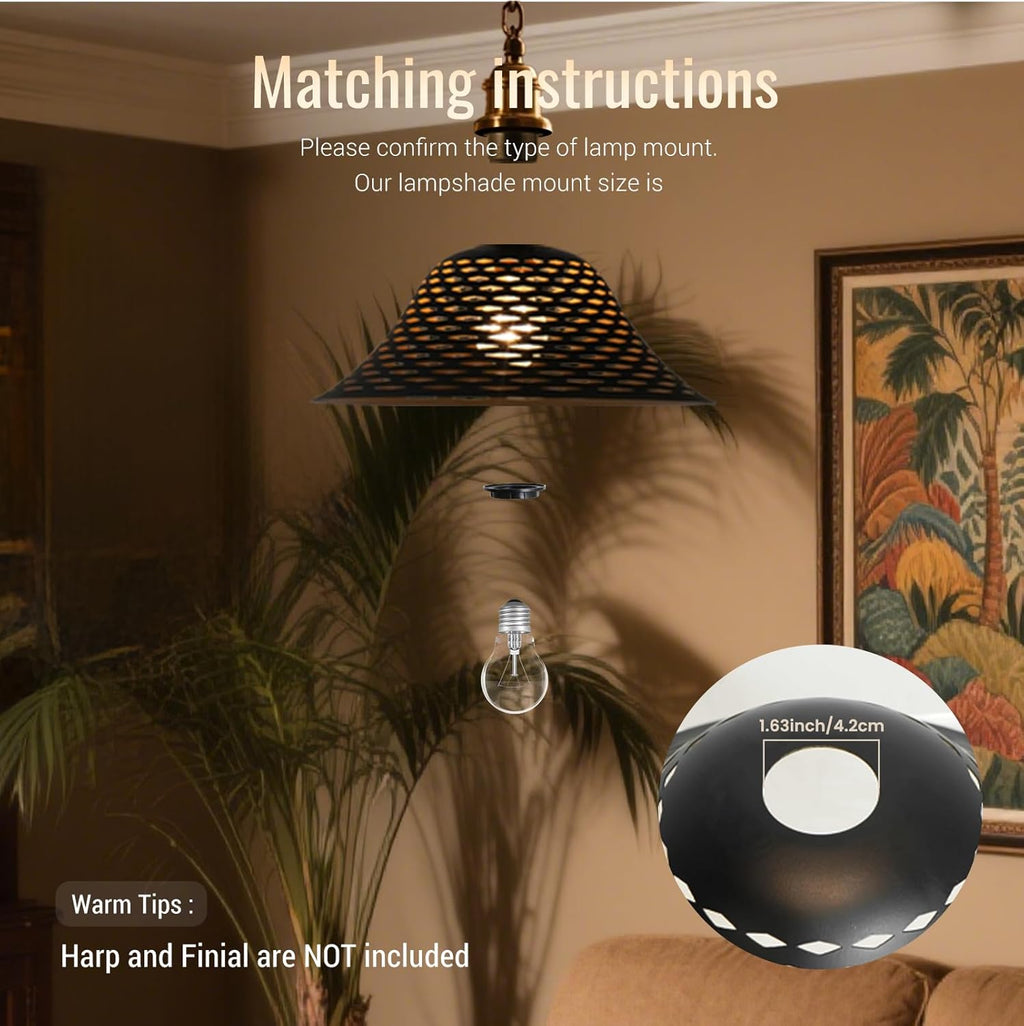 Metal Laser Rhombus Lampshade – Black & Metallic, 12.2” Wide x 4.72” High – Fits Floor & Torchiere Lamps (E26 Socket)