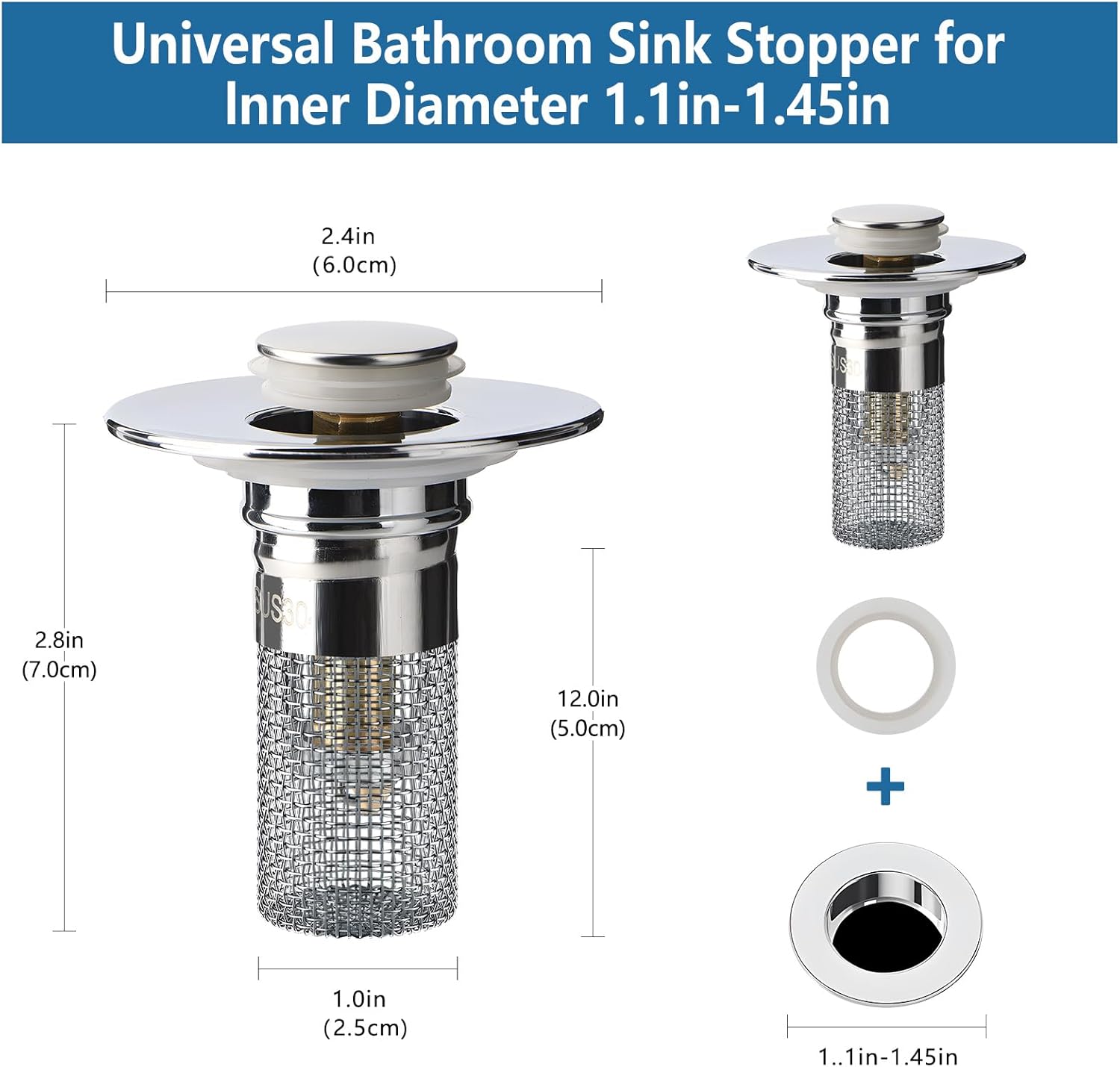 Bathroom Sink Drain Stopper with Filter, Bathroom Sink Drain Cover, Sink Strainer, Pop Up Sink Topper, Universal Fit for US Bathroom Sinks
