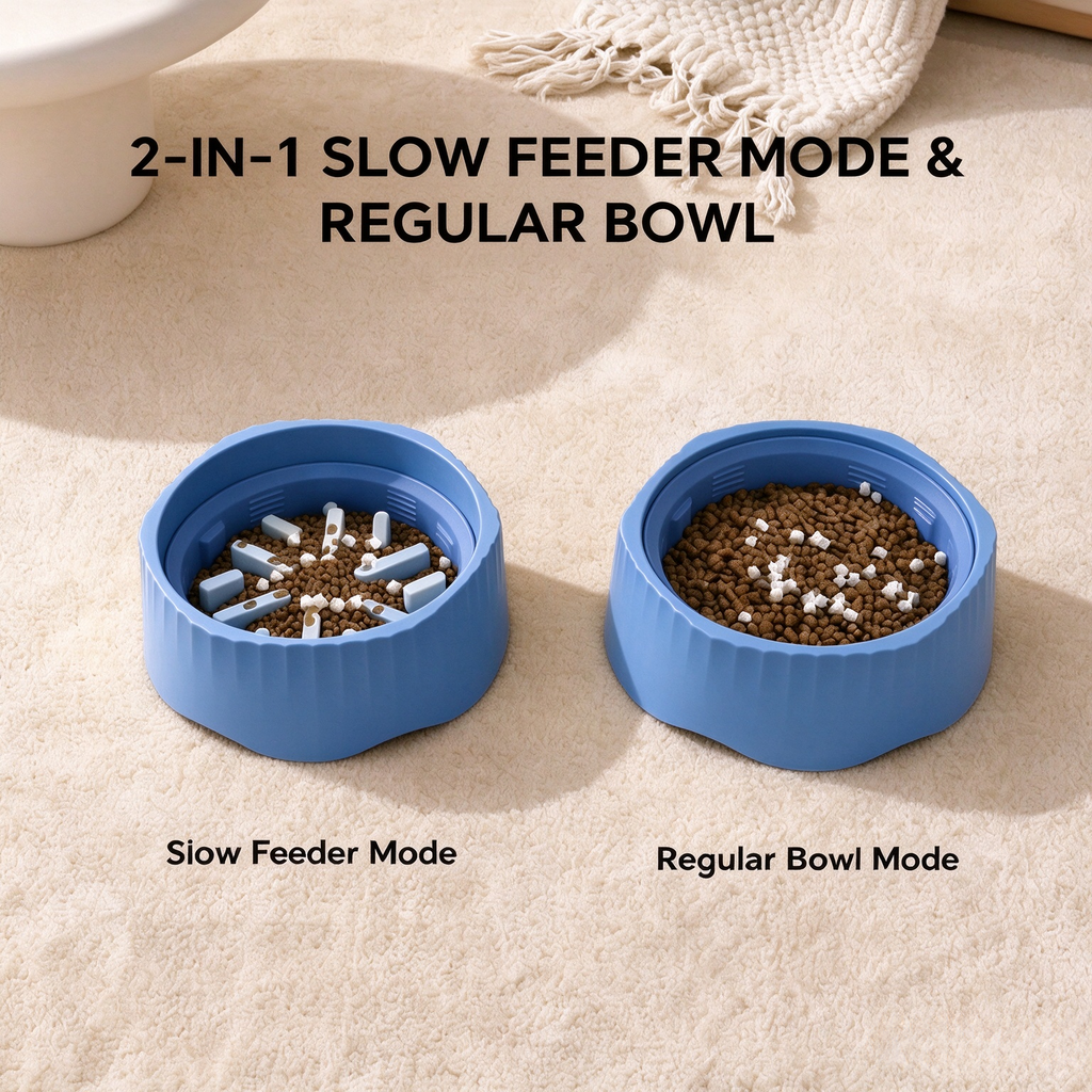 2-in-1 Pet Slow Feeder Bowl, Anti-Choke Maze Food Bowl with Non-Slip Base, Washable Pet Feeding Dish for Cats Small Dogs