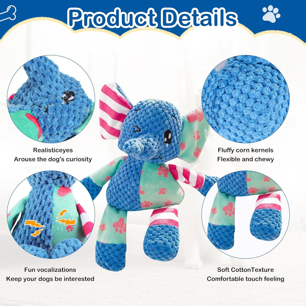 ZippyPawsToys Puppy Teething Interactive Chewing Plush Toy to Keep Them Busy, Best Birthday, Christmas, Halloween, Easter Gift, Elephant
