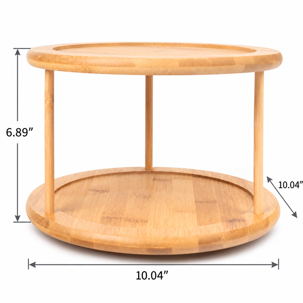 2-Tier Bamboo Lazy Susan Turntable, 10 Inch 360° Rotating Spice Rack for Kitchen Cabinet Pantry Countertop Storage Organization