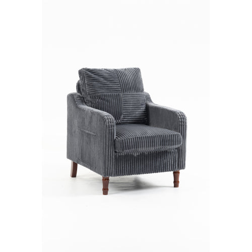 AEELLEEA Mid Century Corduroy Accent Chair, Armchair with Solid Wood Legs & Side Pocket