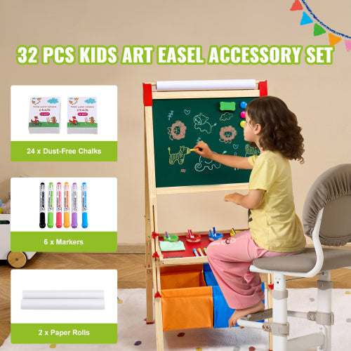32 PCS Kids Art Easel Accessory Set, Includes Chalks, Dry-Erase Markers & Paper Rolls for Standing Easel, Toddler Painting Supplies.
