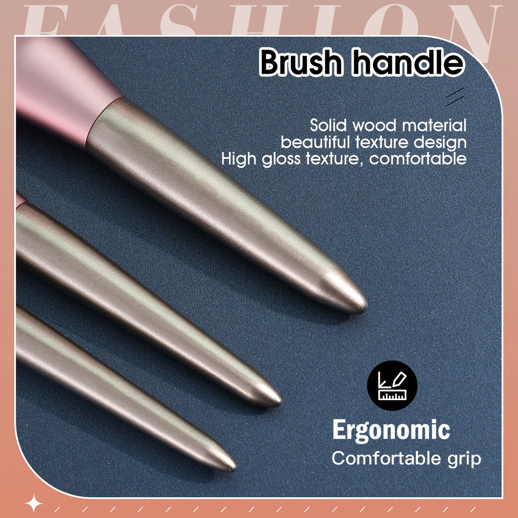 9 Pcs Professional Makeup Brush Set, Soft Synthetic Bristles, Face & Eye Cosmetic Brushes with Floral Roll-Up Travel Pouch, Champagne Pink Handles