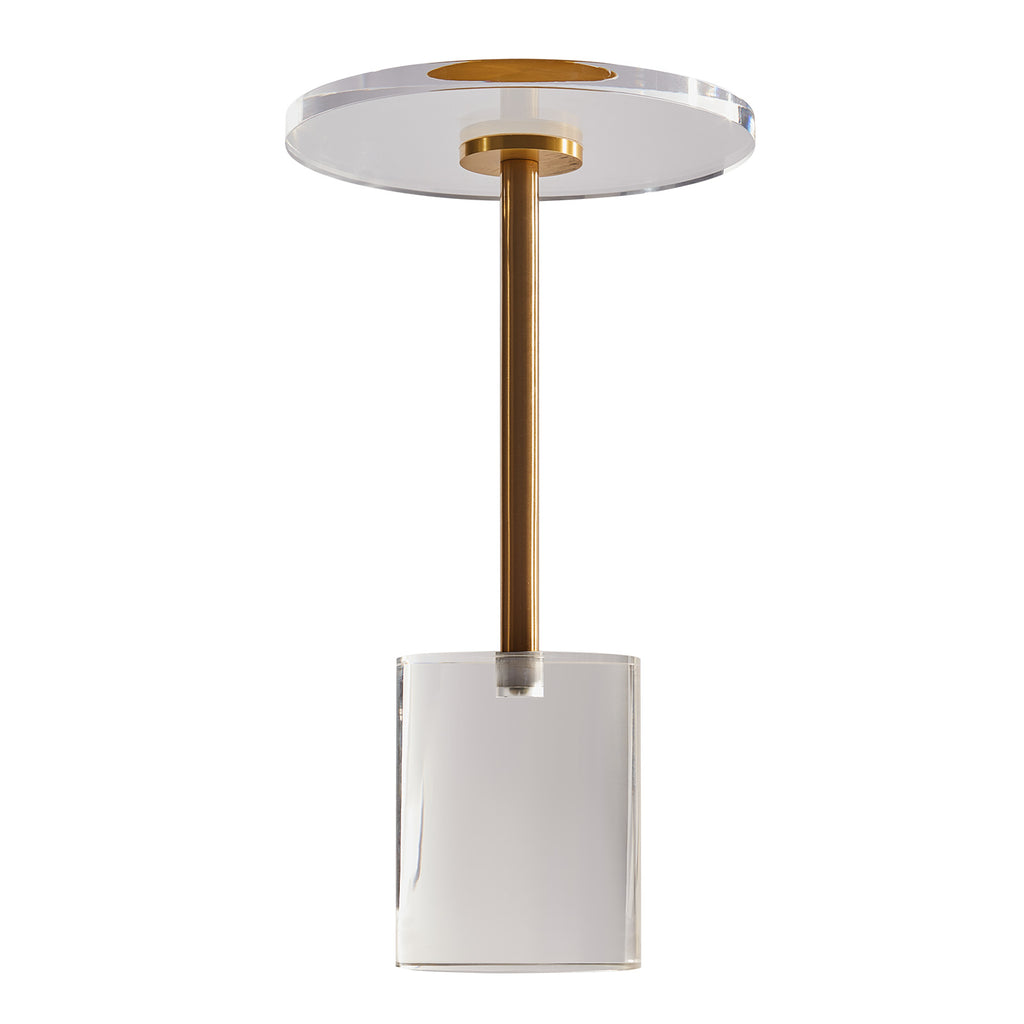 AEELLEEA Clear Acrylic End Table, 11.9 in Round Side Table with Gold Metal Accent, 21.4 in Tall, for Living Room & Bedroom