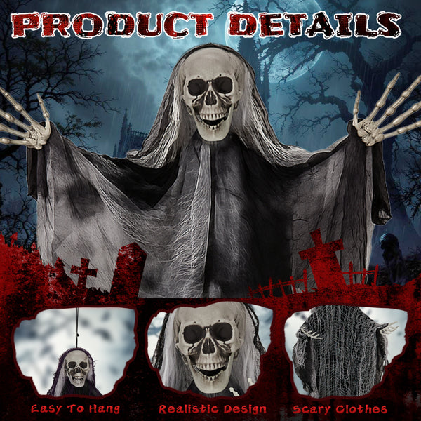 3‑Pack Hanging Skeleton Ghost Halloween Decor, Assorted Heights 3.8FT, 3FT, 3.3FT for Home Yard & Holiday Party Hanging Ornaments