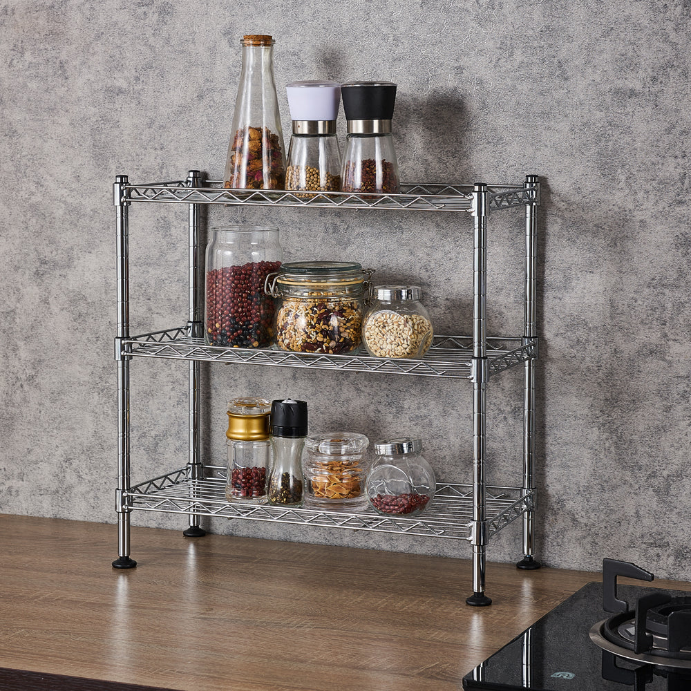 3-Tier Cabinet Organizer, Under Sink Shelf, Zinc Plated Steel, Adjustable Height, Tool-Free Assembly, Small Space Storage Rack