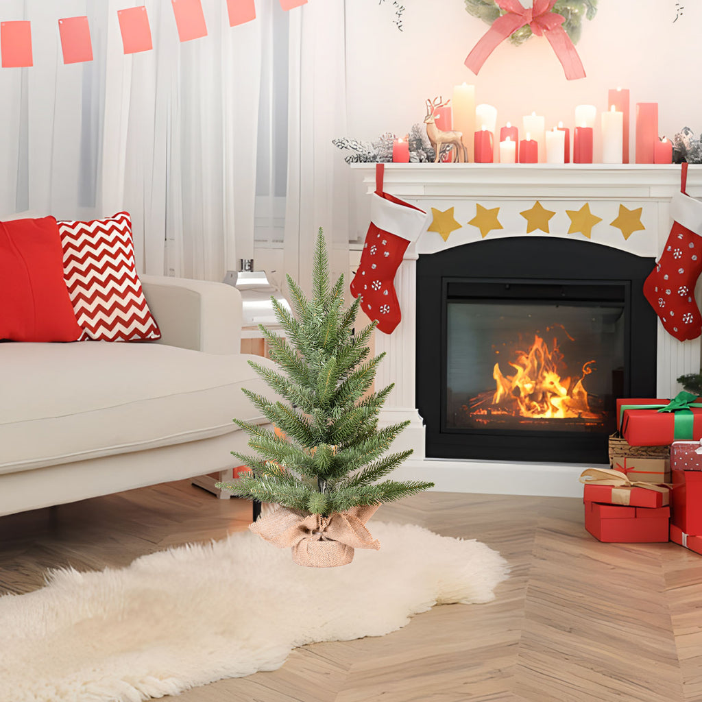2FT Mini Tabletop Artificial Christmas Tree, 67 Branch Tips Realistic Unlit Pine Tree with Burlap Base, Holiday Decor for Home Office