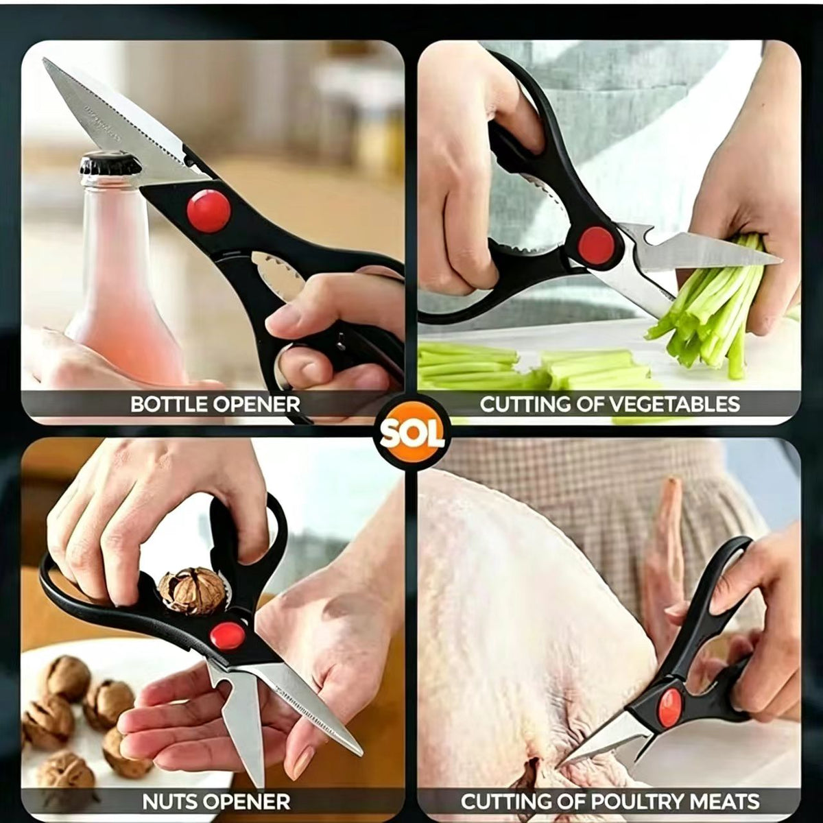AEELLEEA-Heavy Duty Multi-Purpose Kitchen Scissors, Sharp Scissors with Nutcrackers,Bottle Opener, Vegetable Cutting Scissors,Multi-Purpose Gadgets
