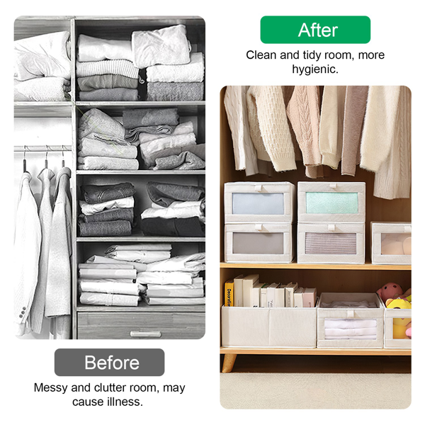 4 Pack Foldable Fabric Storage Bins with Clear Window, Collapsible Closet Organizer with Pull Tabs, Washable Storage Boxes for Toys Clothes Wardrobe